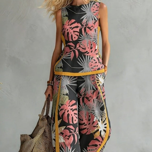 Women's Printed Retro Sleeveless Top & Wide-Leg Pants Set | 12 Prints S–5XL