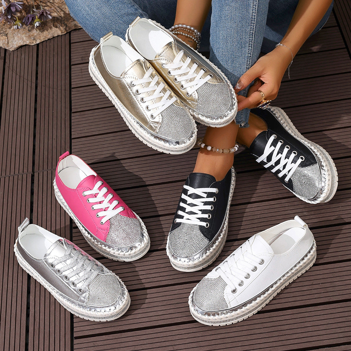 Women’s Plus Size Blingy Sneakers – Chunky Sole Casual Everyday Shoes