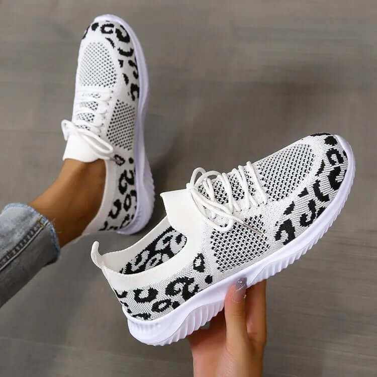 Women's Leopard Print Lace-up Sport Sneakers