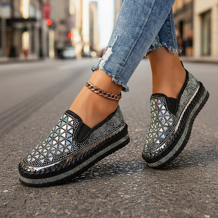 Women’s Casual Blingy Thick-Sole Pedal Flat Sneakers
