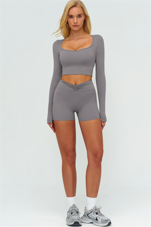 Women's The Lushness Long Sleeve Crop Top Shorts 2-Piece Set