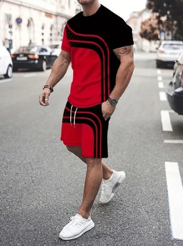Men's Summer Fashion Trend 3D Digital Printing Short Sleeve Shorts Set
