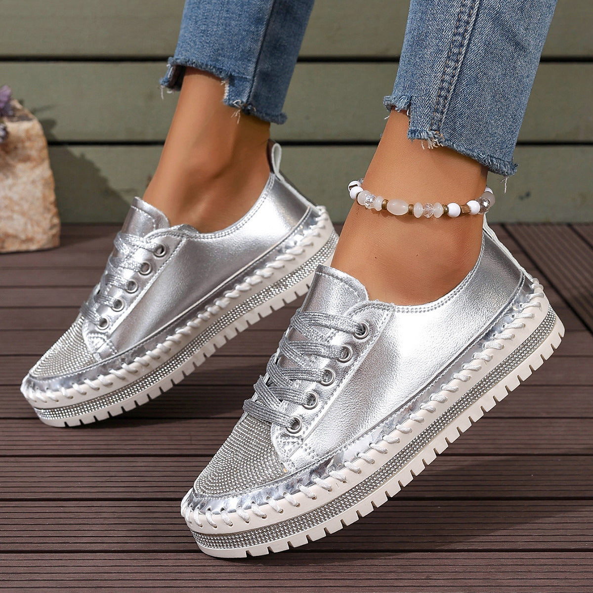 Women’s Plus Size Blingy Sneakers – Chunky Sole Casual Everyday Shoes
