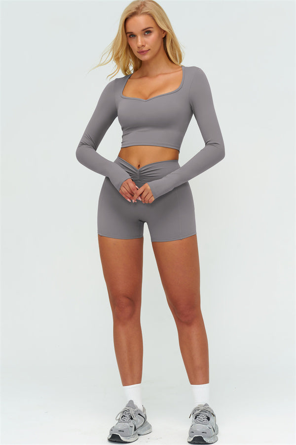 Women's The Lushness Long Sleeve Crop Top Shorts 2-Piece Set