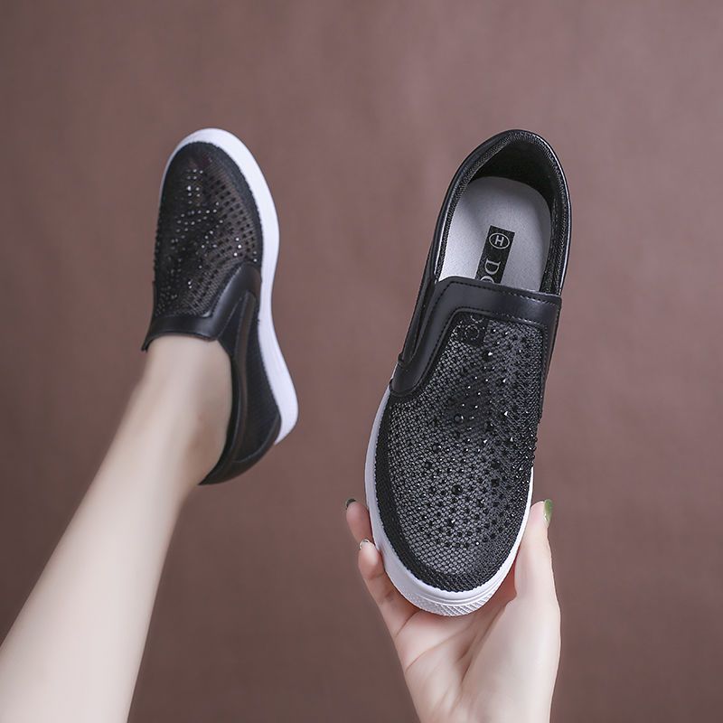 Women's Breathable Lightweight Rhinestone Mesh Hidden-Heel Sneakers