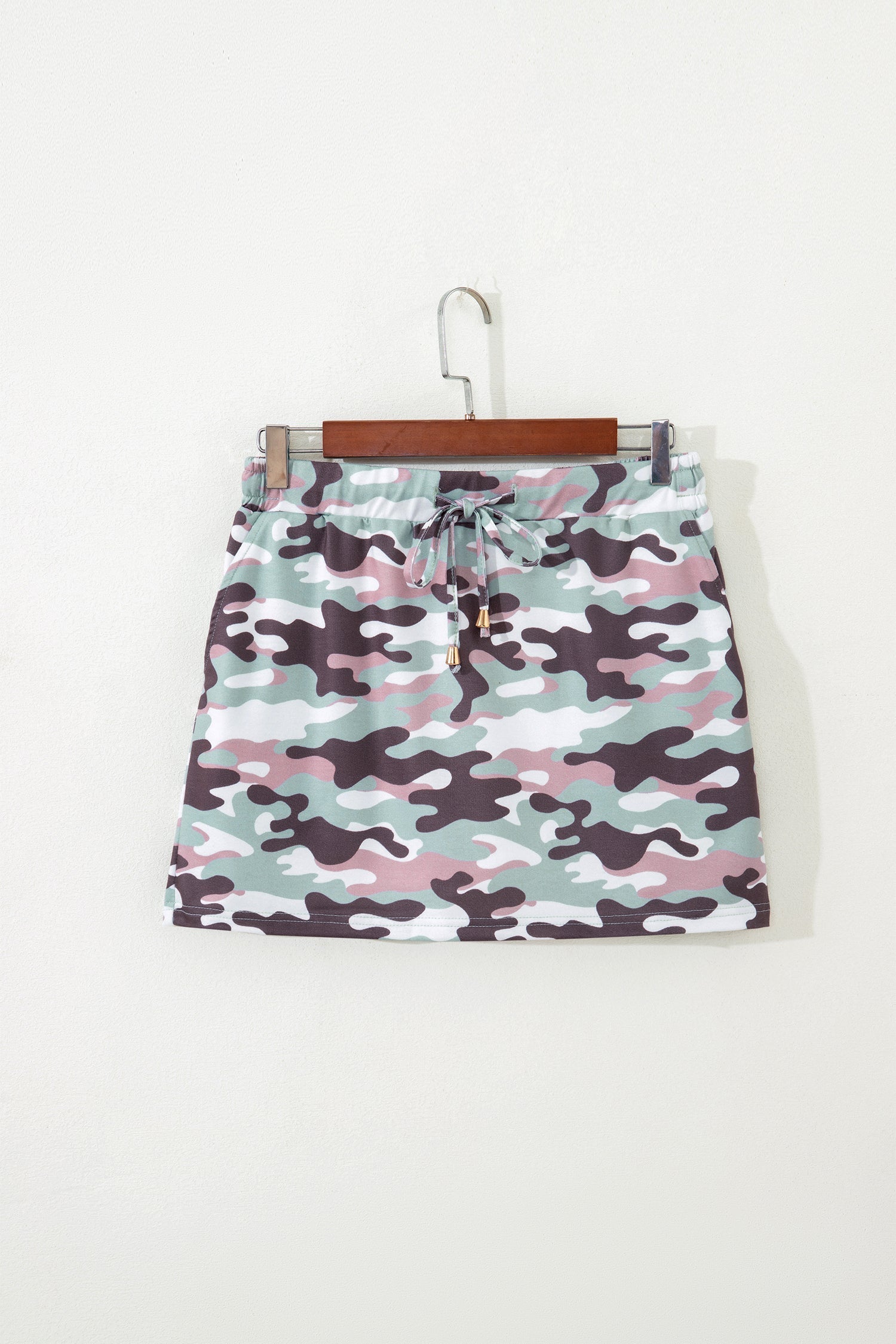 Women's Camo Drawstring High Waist Mini Skort