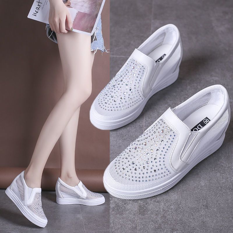 Women's Breathable Lightweight Rhinestone Mesh Hidden-Heel Sneakers