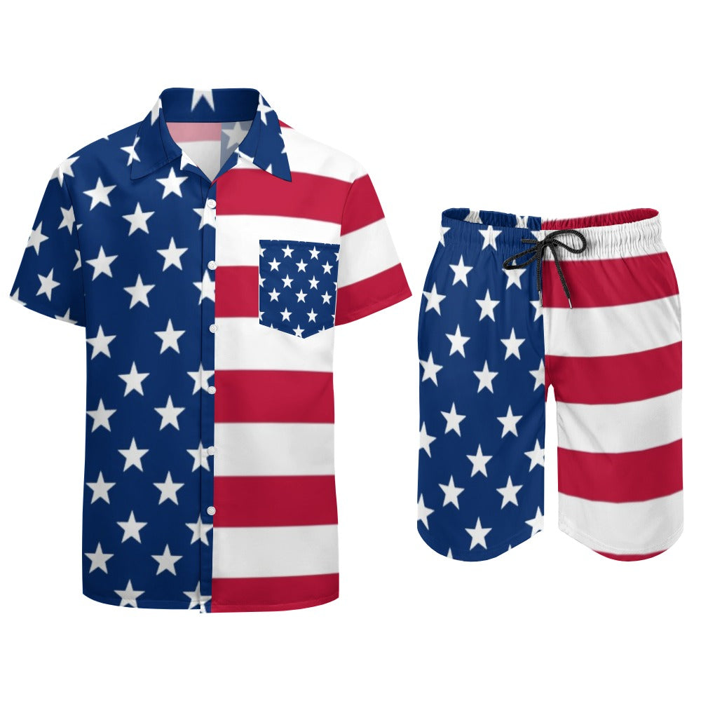 Men's American Flag 2pc Casual Beach Leisure Suit Outfit