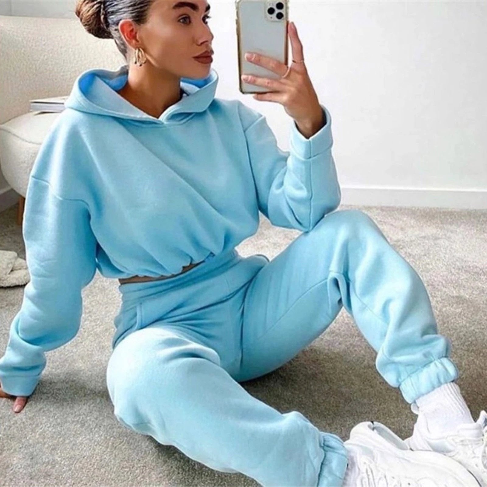 Women's 2-Piece Jogging Suit - Long Sleeve Hoodie Tracksuit