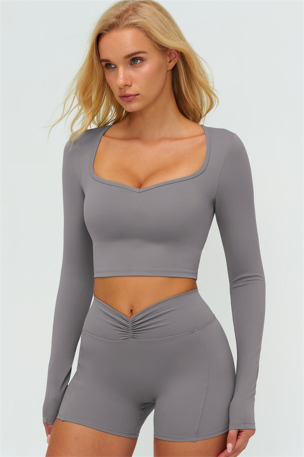 Women's The Lushness Long Sleeve Crop Top Shorts 2-Piece Set