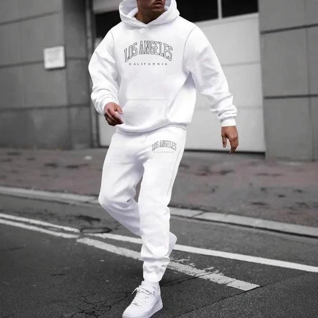 Men's Fleece-lined Letter Print Sweat Suit