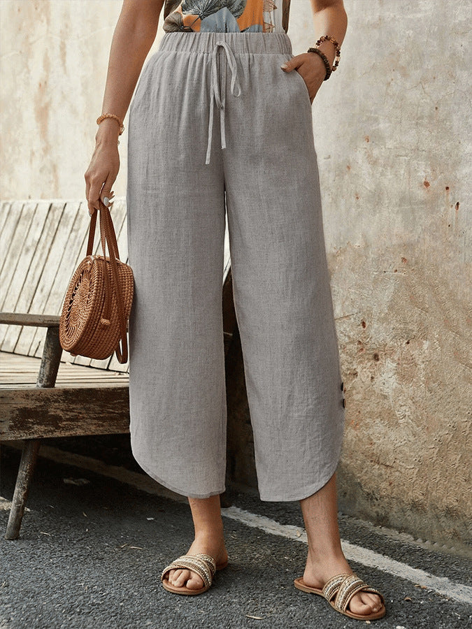 Women's Cotton-Linen Cropped Drawstring Pants