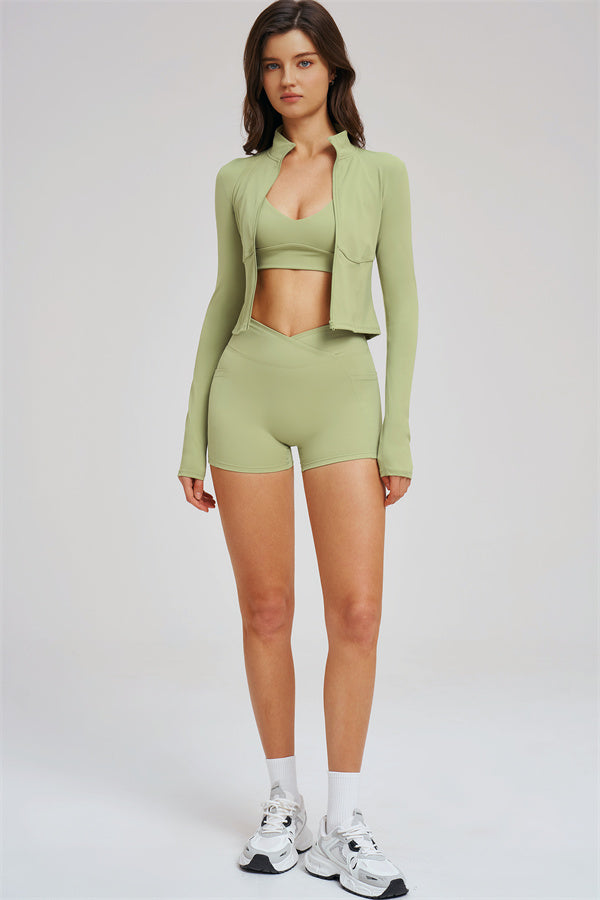 Women's The Sizzle Zip Jacket Sports Bra Shorts 3-Piece Set