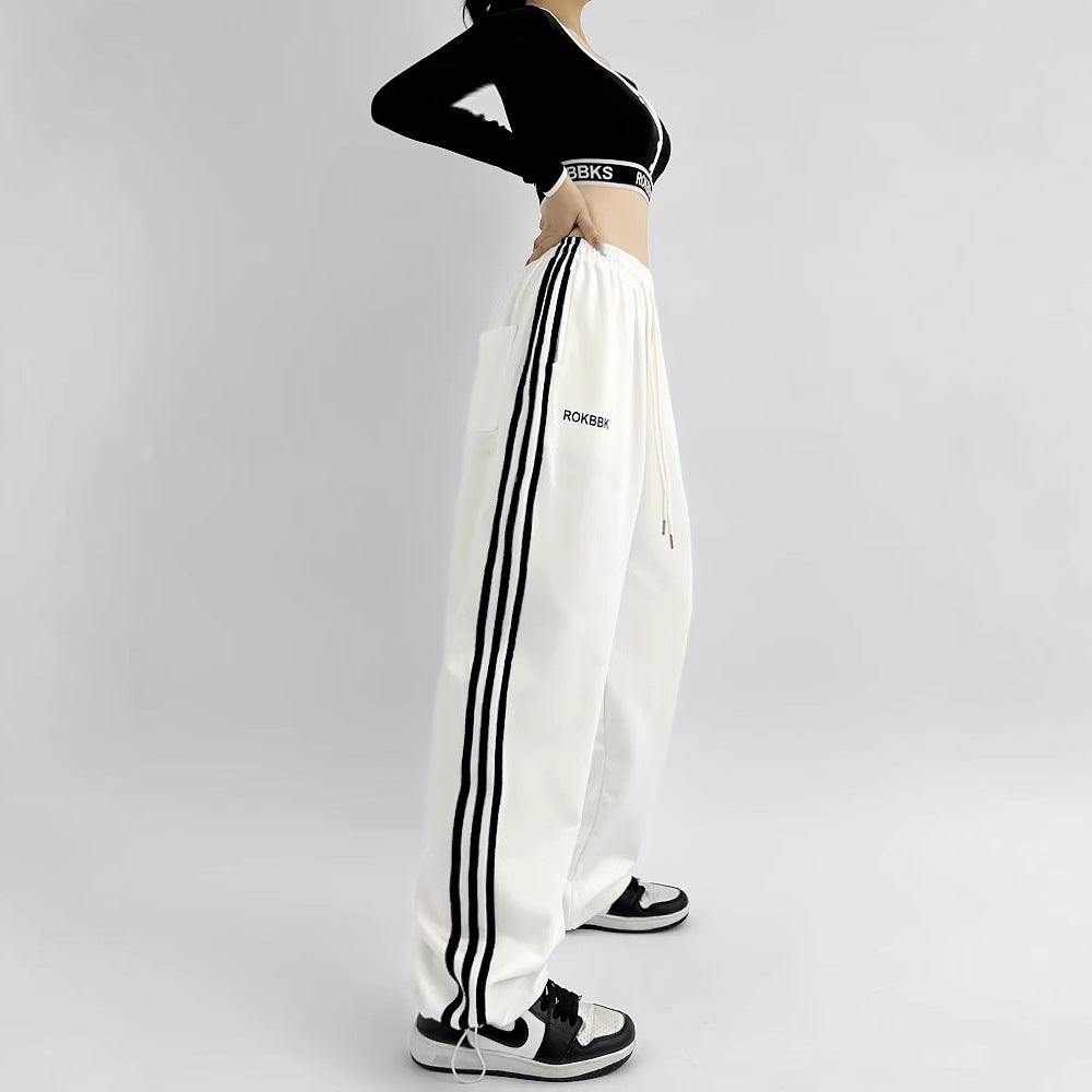 Women's Embroidered Patchwork Wide-Leg Athletic Sweatpants | 4 Colors