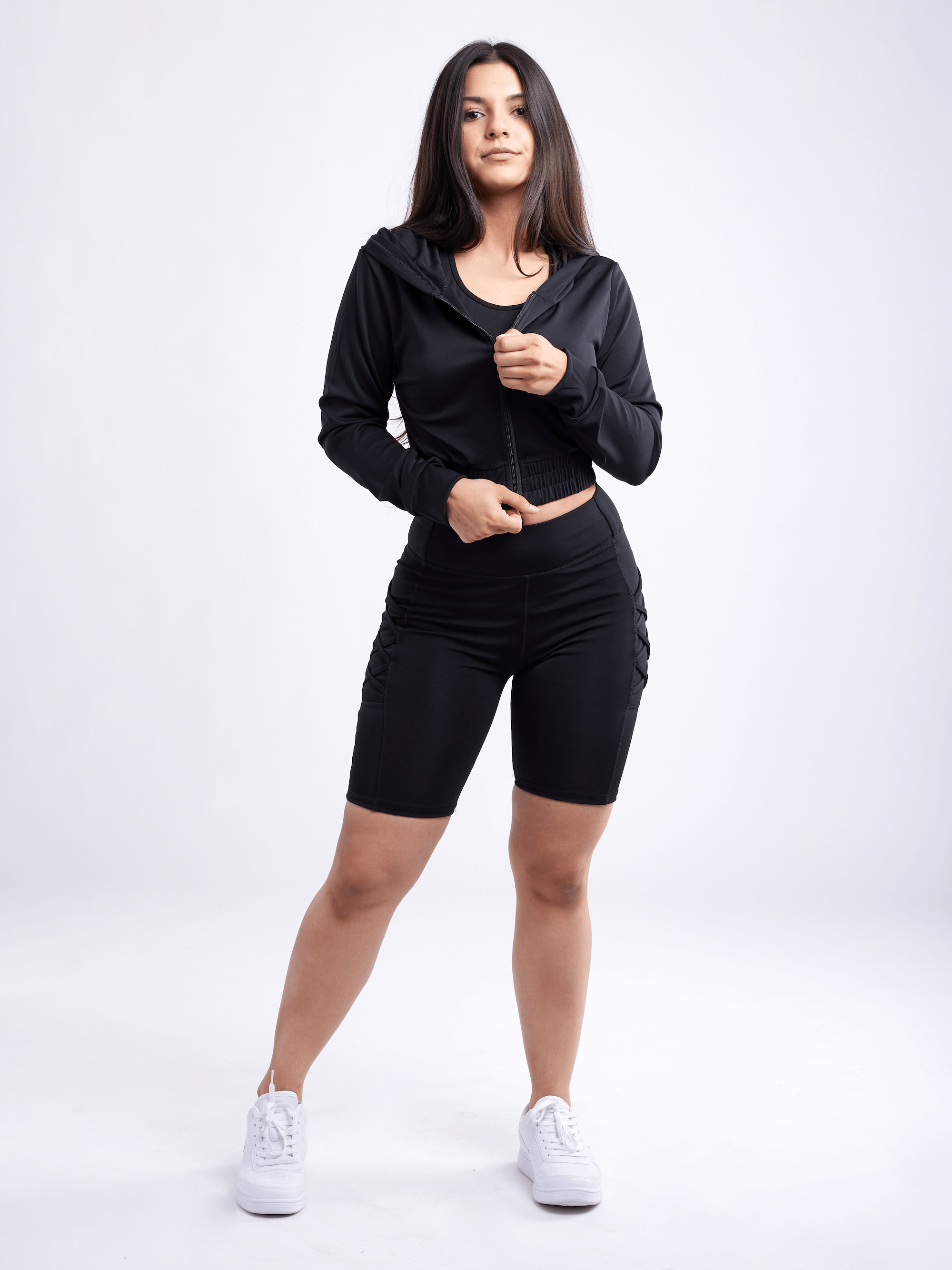 JupiterGear Women's High-Waisted Workout Shorts with Pockets & Criss Cross Design