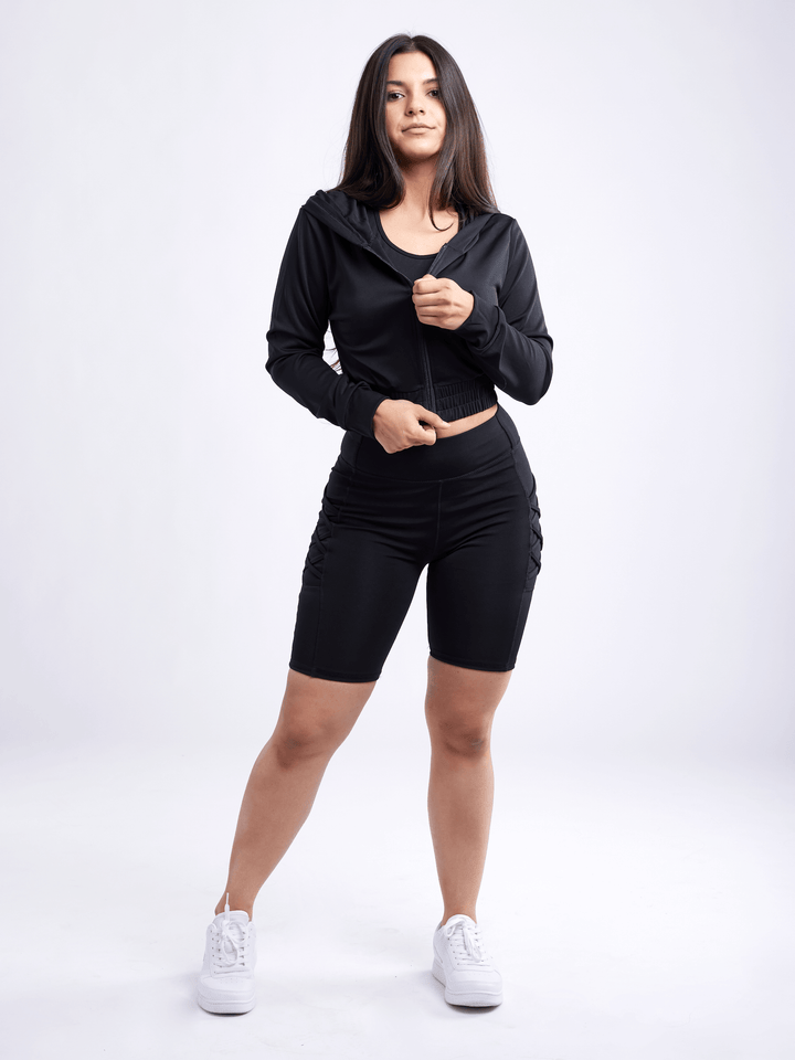 JupiterGear Women's High-Waisted Workout Shorts with Pockets & Criss Cross Design