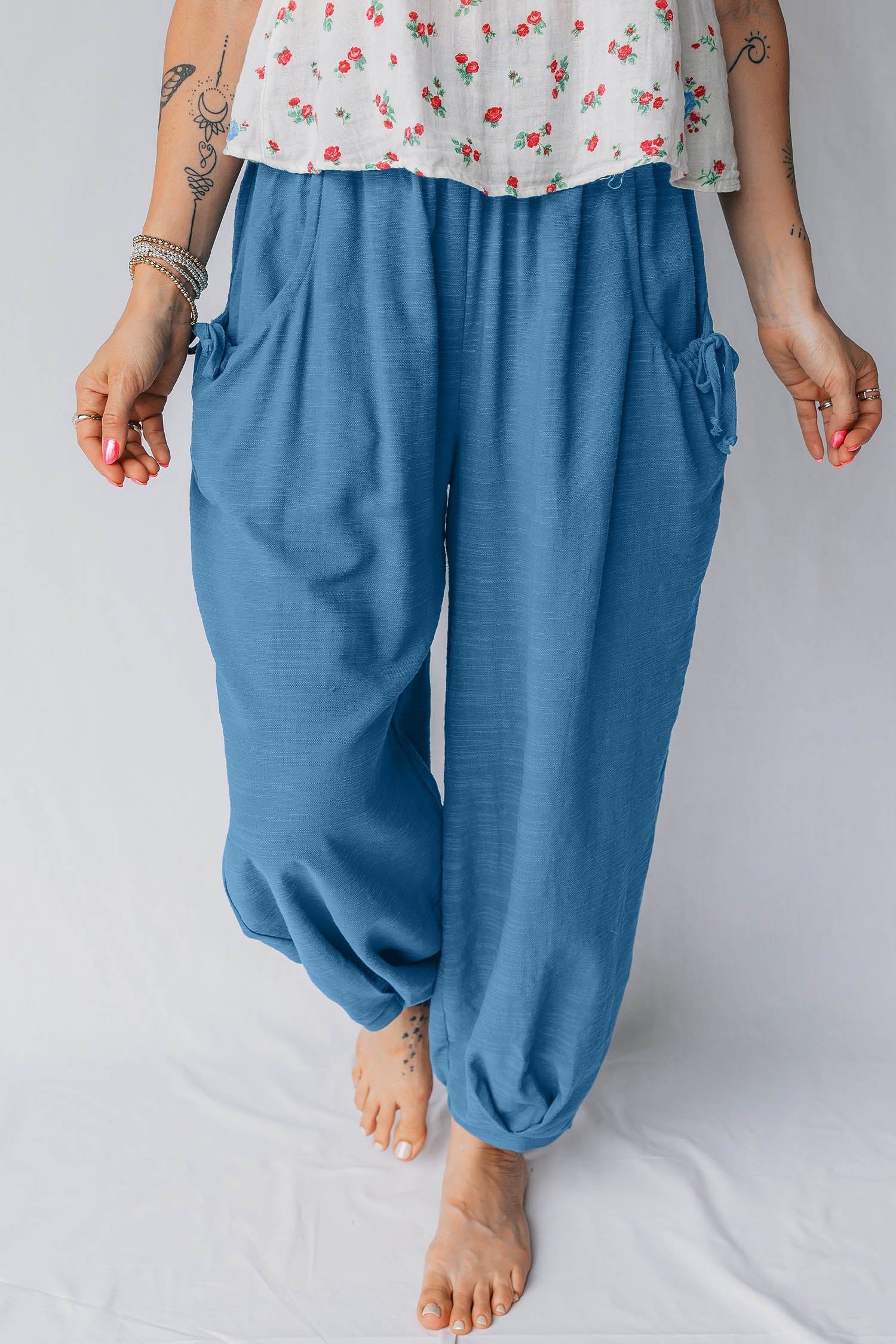 Women's Smocked High Waist Drawstring Pocket Jogger Pants