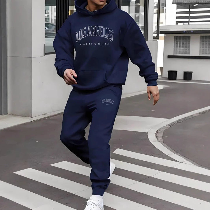 Men's Fleece-lined Letter Print Sweat Suit
