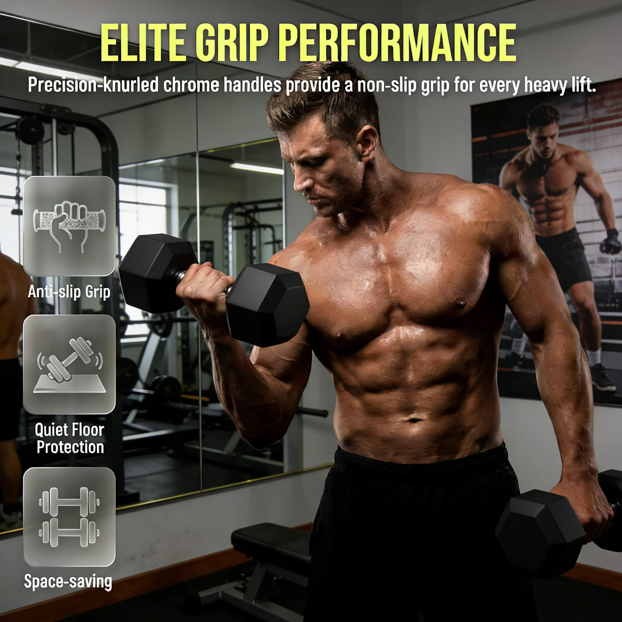 Rovix 450-Pounds Rubber Hex Dumbbell Set With Rack
