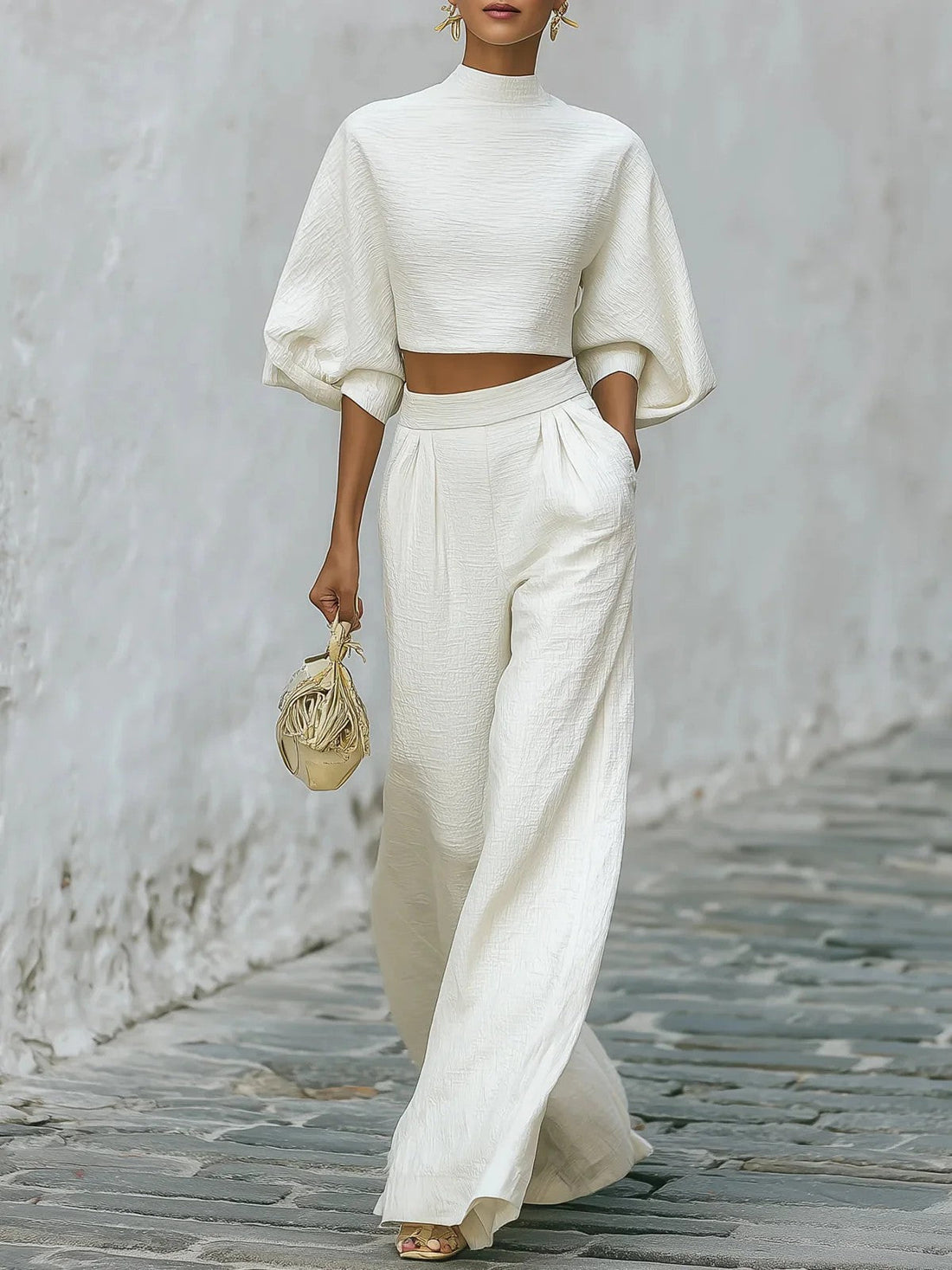 Women’s Casual Two-Piece Outfit Short Top & High-Waisted Pants Set