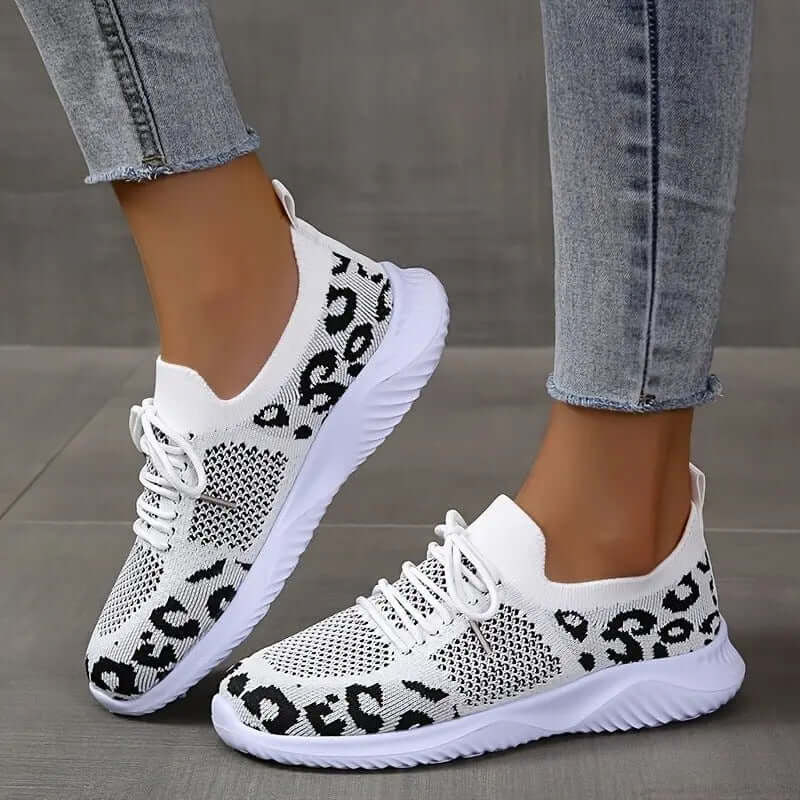 Women's Leopard Print Lace-up Sport Sneakers