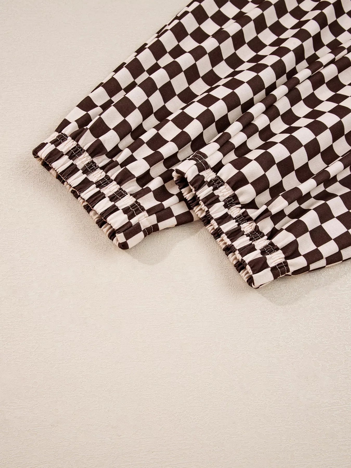 Women's Checkered Drawstring Hoodie and Pants Set