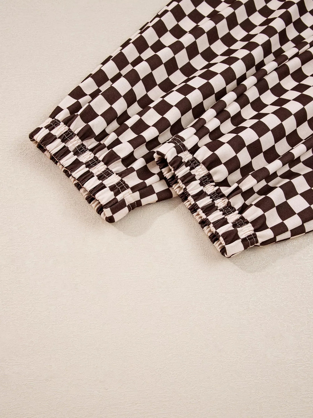 Women's Checkered Drawstring Hoodie and Pants Set