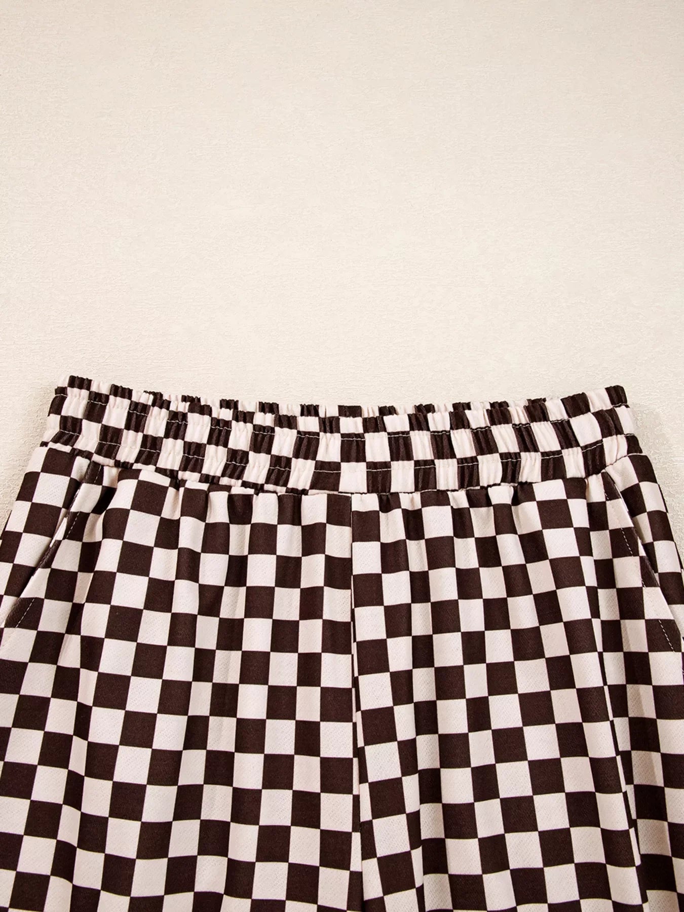 Women's Checkered Drawstring Hoodie and Pants Set