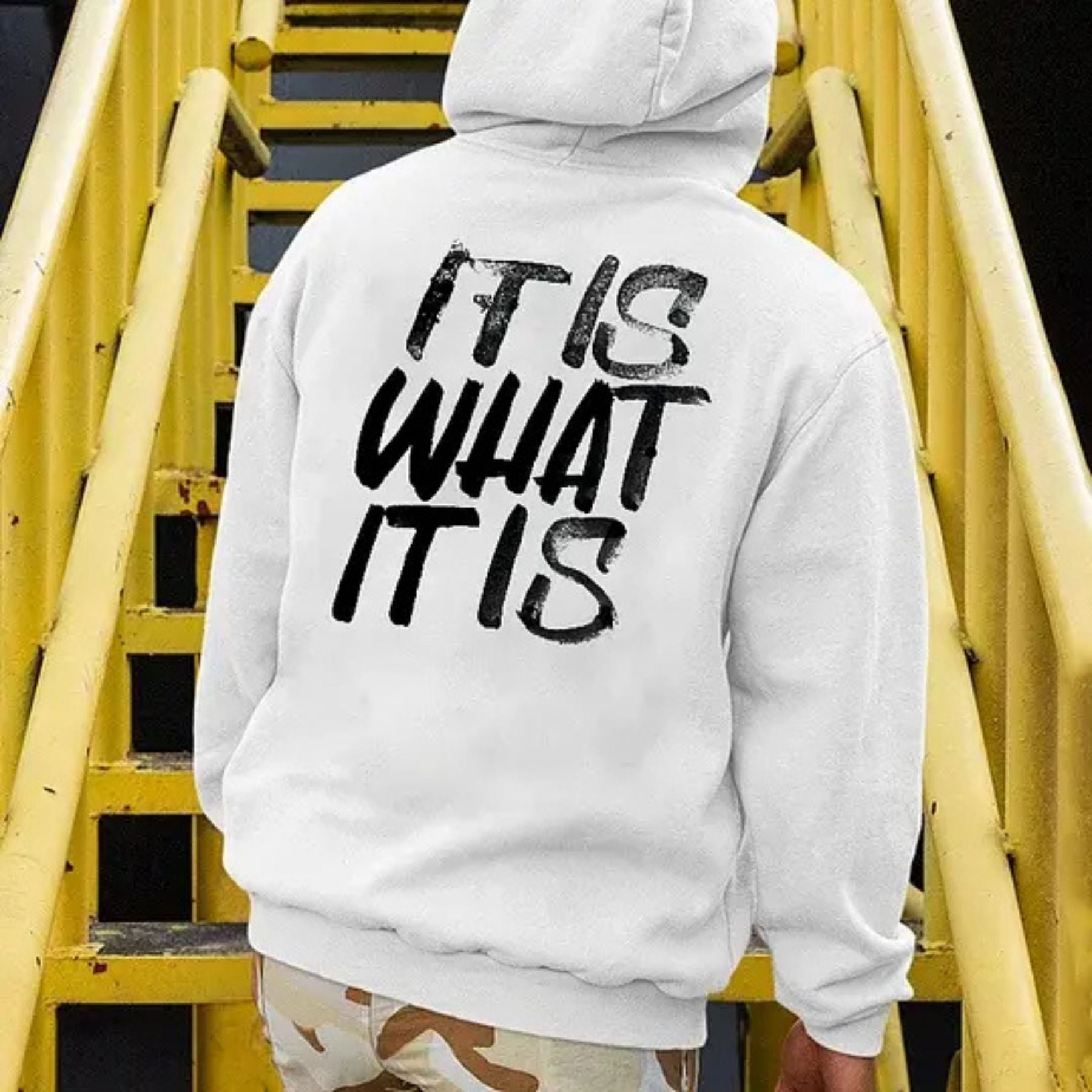 Men’s Casual "It Is What It Is" Distressed Print Hoodie
