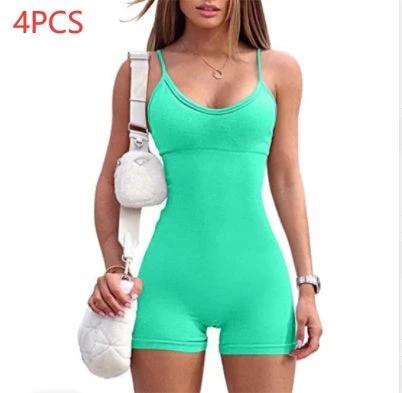 Women's Spaghetti Strap Shorts Yoga Workout Jumpsuit