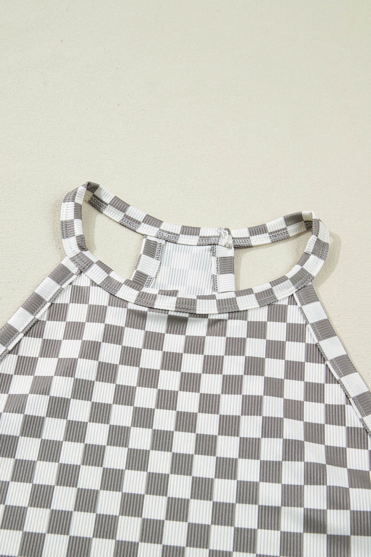 Women's Checker Ribbed Knit Halter Tank Top