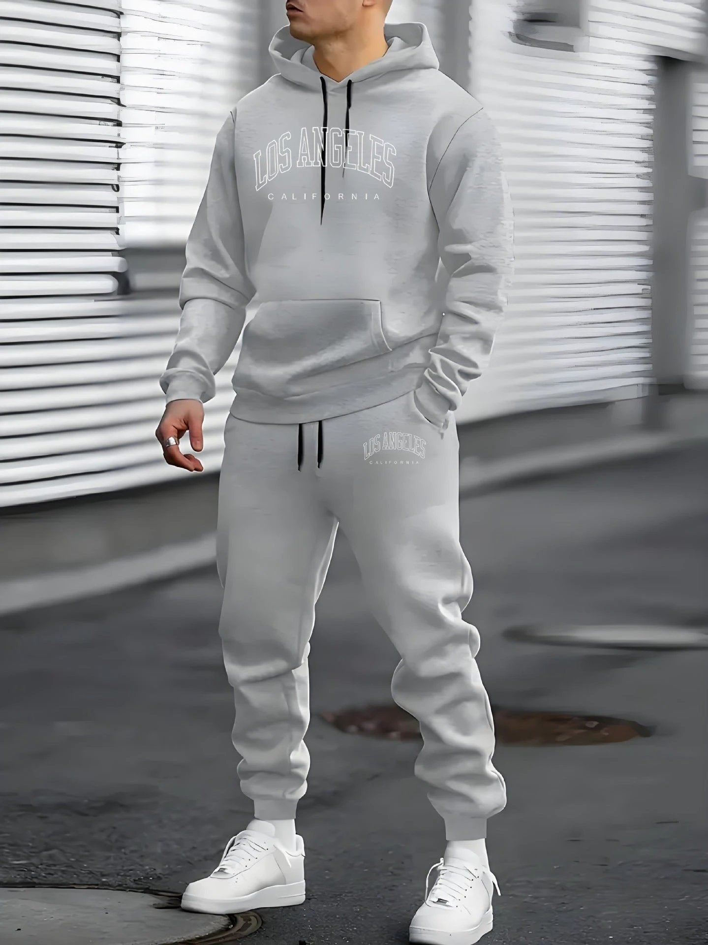 Men's Fleece-lined Letter Print Sweat Suit