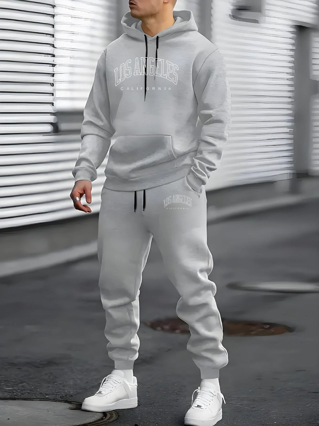 Men's Fleece-lined Letter Print Sweat Suit