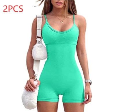 Women's Spaghetti Strap Shorts Yoga Workout Jumpsuit