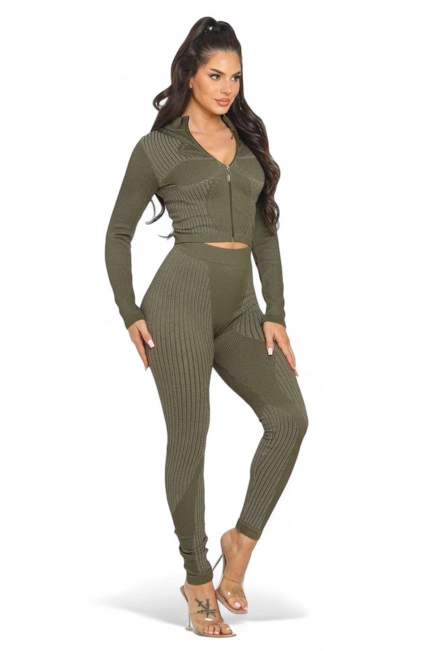 Women's Washed Seamless Zip Up Jacket and Leggings Set