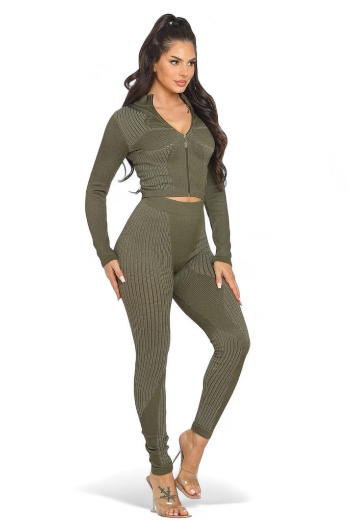 Women's Washed Seamless Zip Up Jacket and Leggings Set