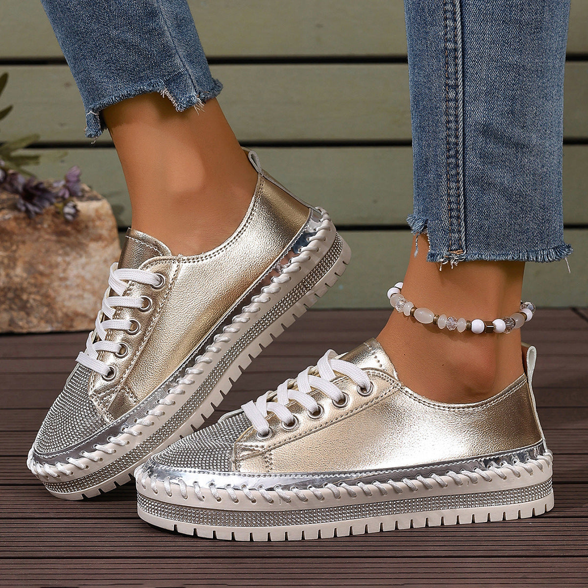 Women’s Plus Size Blingy Sneakers – Chunky Sole Casual Everyday Shoes