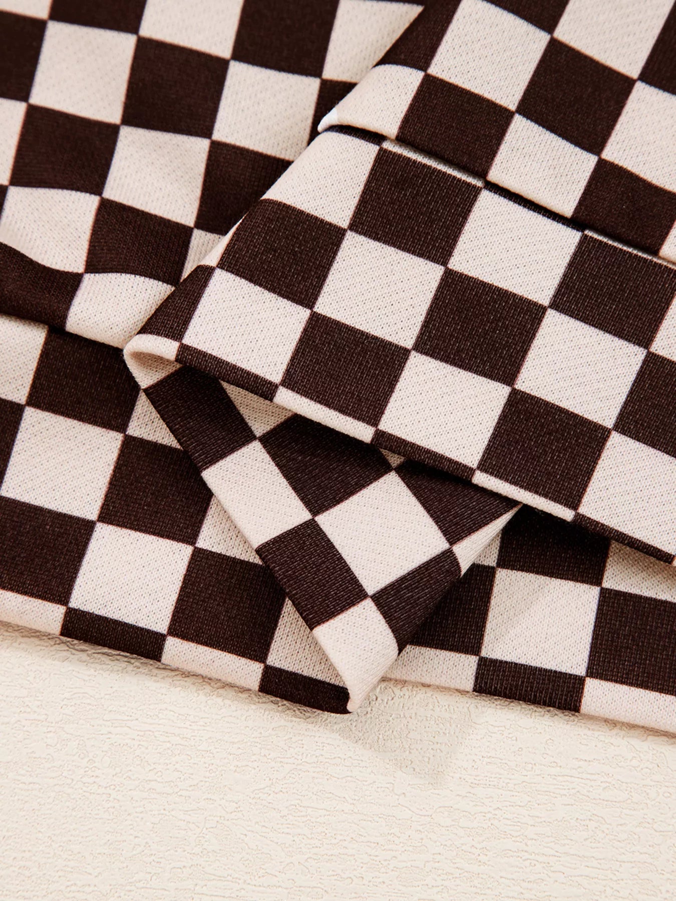 Women's Checkered Drawstring Hoodie and Pants Set
