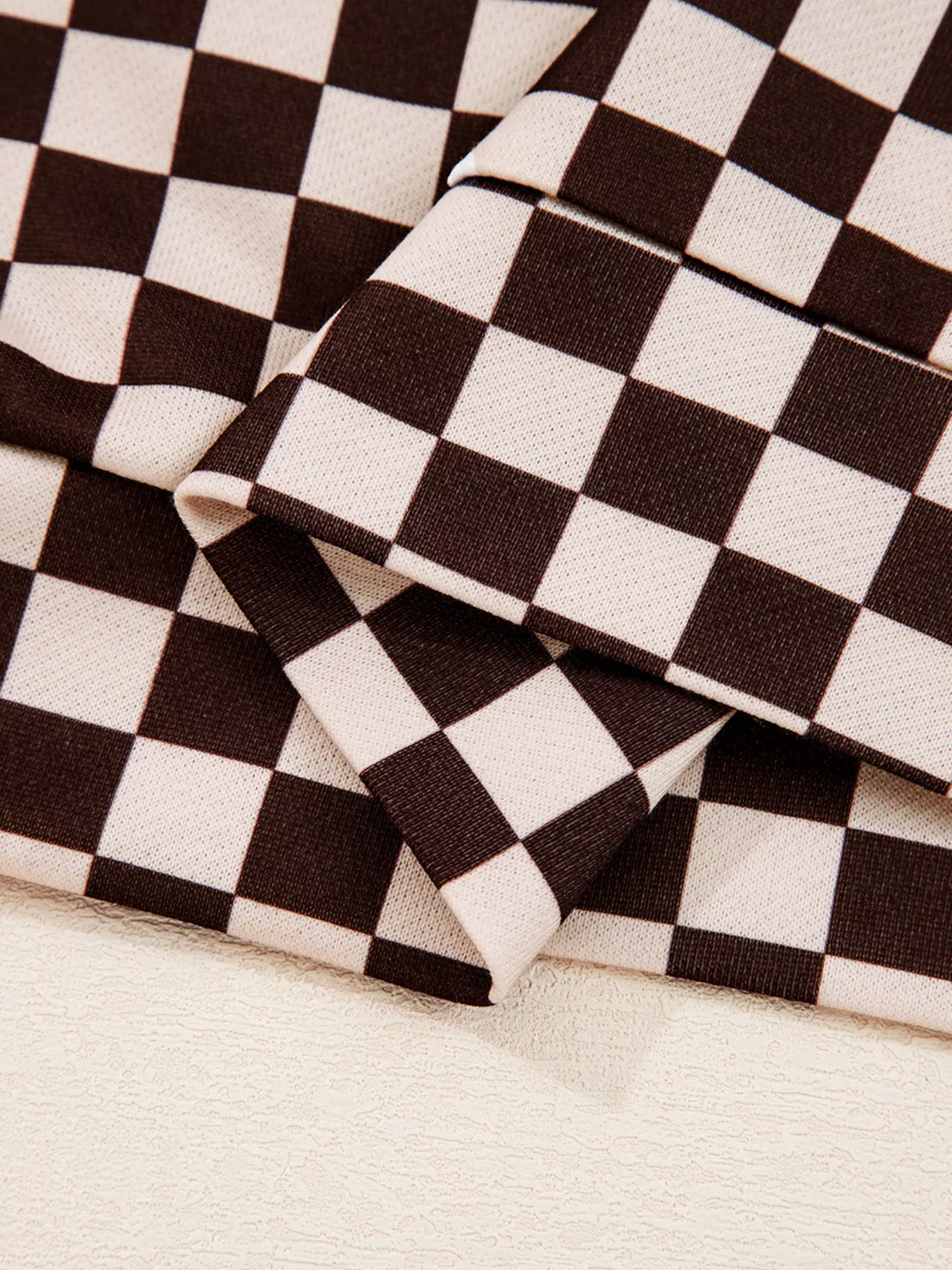 Women's Checkered Drawstring Hoodie and Pants Set