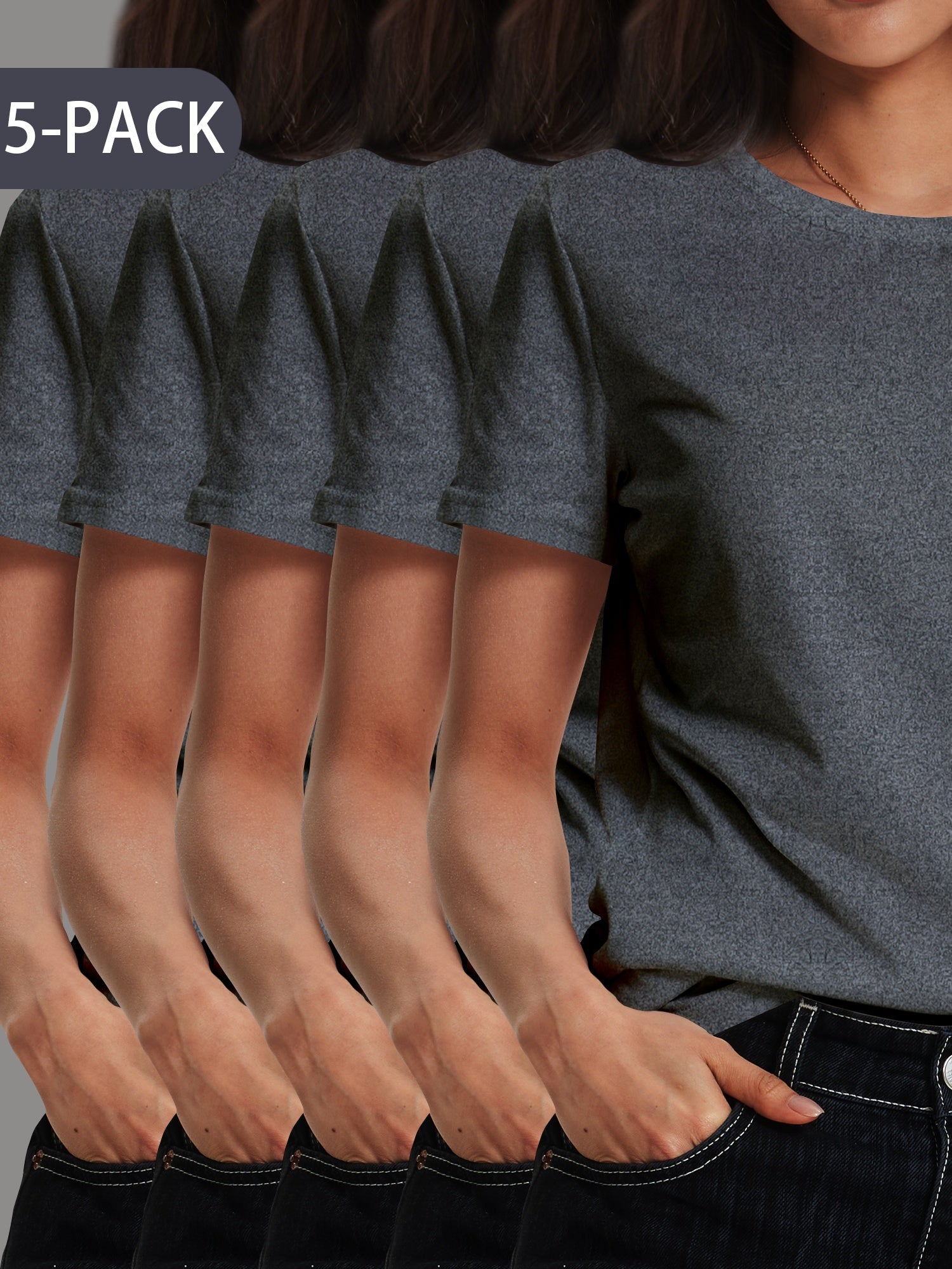 5 Pack Women's Soft Stretch Casual Round Neck T-Shirts