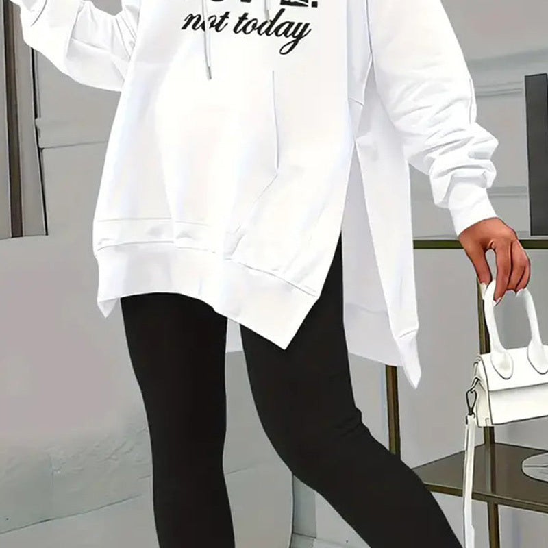 Women's Casual 2-Piece Set Solid Color Leggings & Letter Print Hooded Sweatshirt