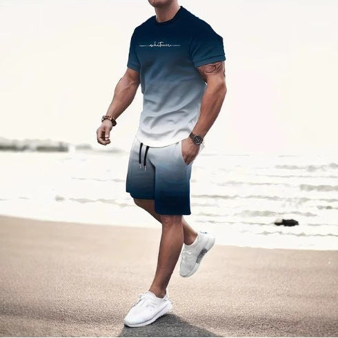 Men's Summer Fashion Trend 3D Digital Printing Short Sleeve Shorts Set