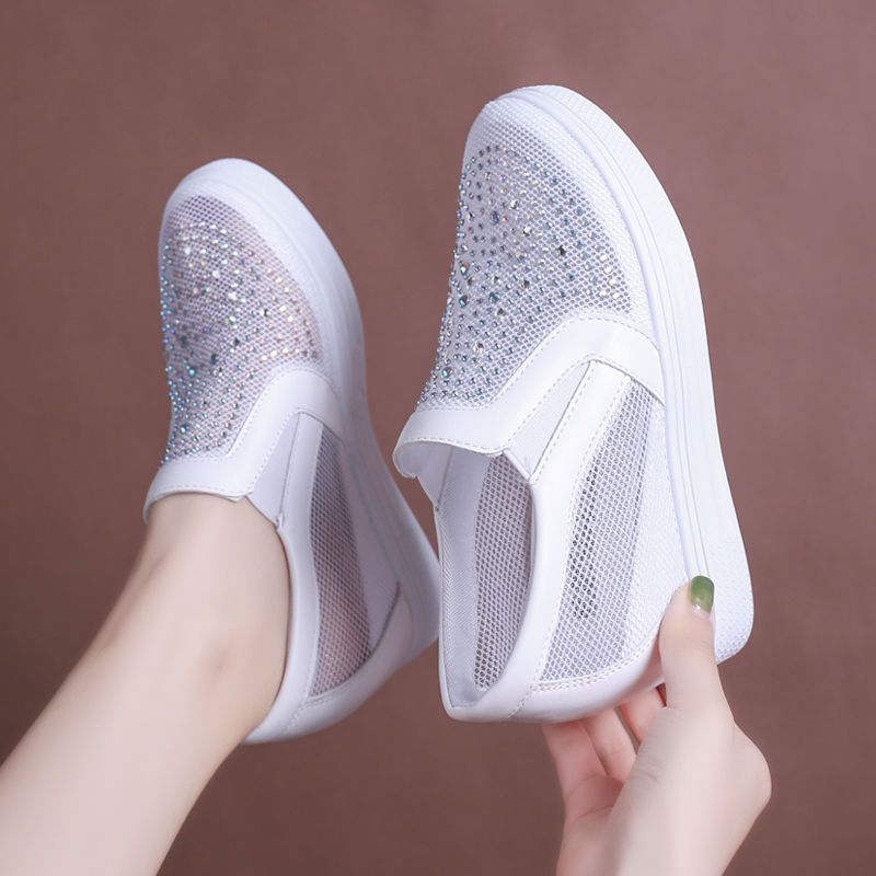 Women's Breathable Lightweight Rhinestone Mesh Hidden-Heel Sneakers