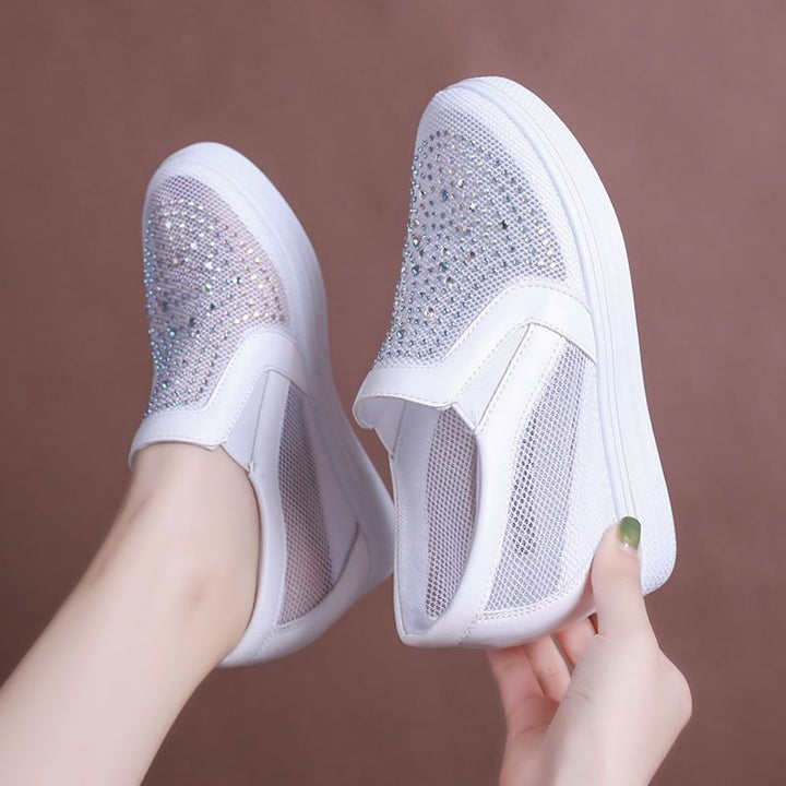 Women's Breathable Lightweight Rhinestone Mesh Hidden-Heel Sneakers