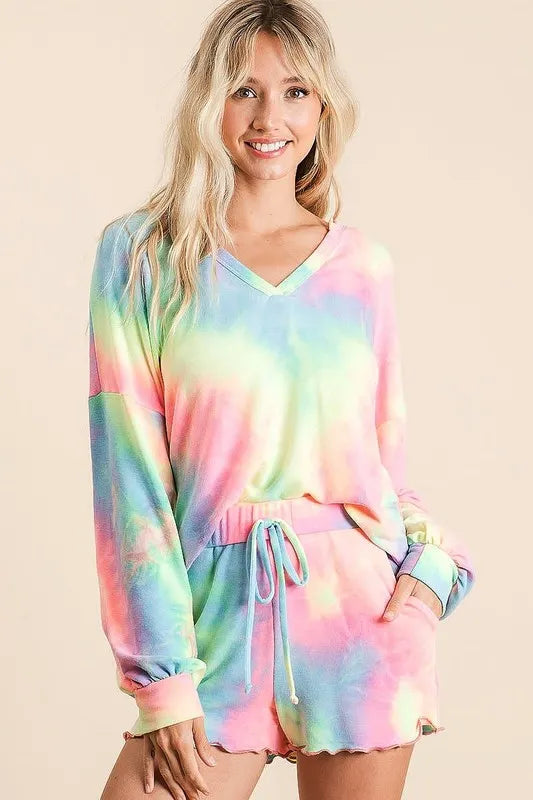 Tie-Dye French Terry Top & Shorts Set