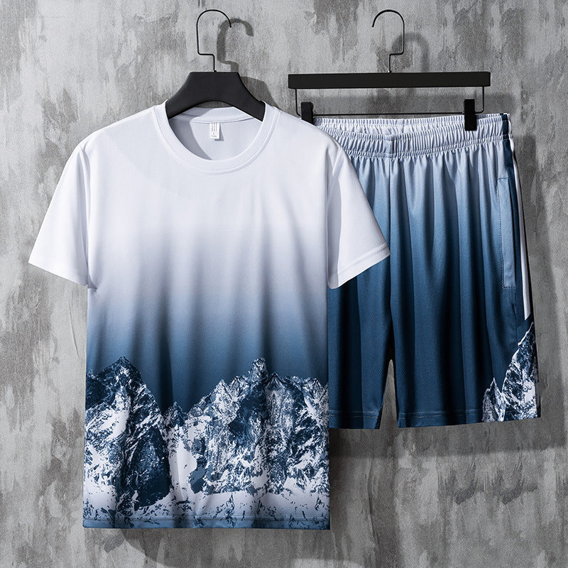 Men's Fitness Running Casua lShort-sleeved Shorts Sets