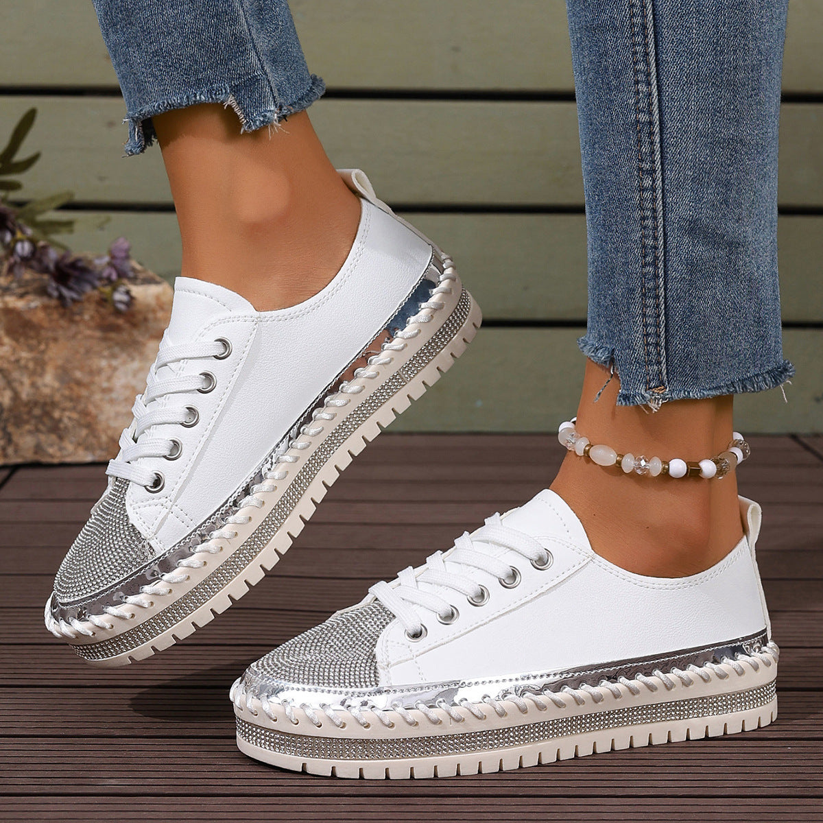 Women’s Plus Size Blingy Sneakers – Chunky Sole Casual Everyday Shoes