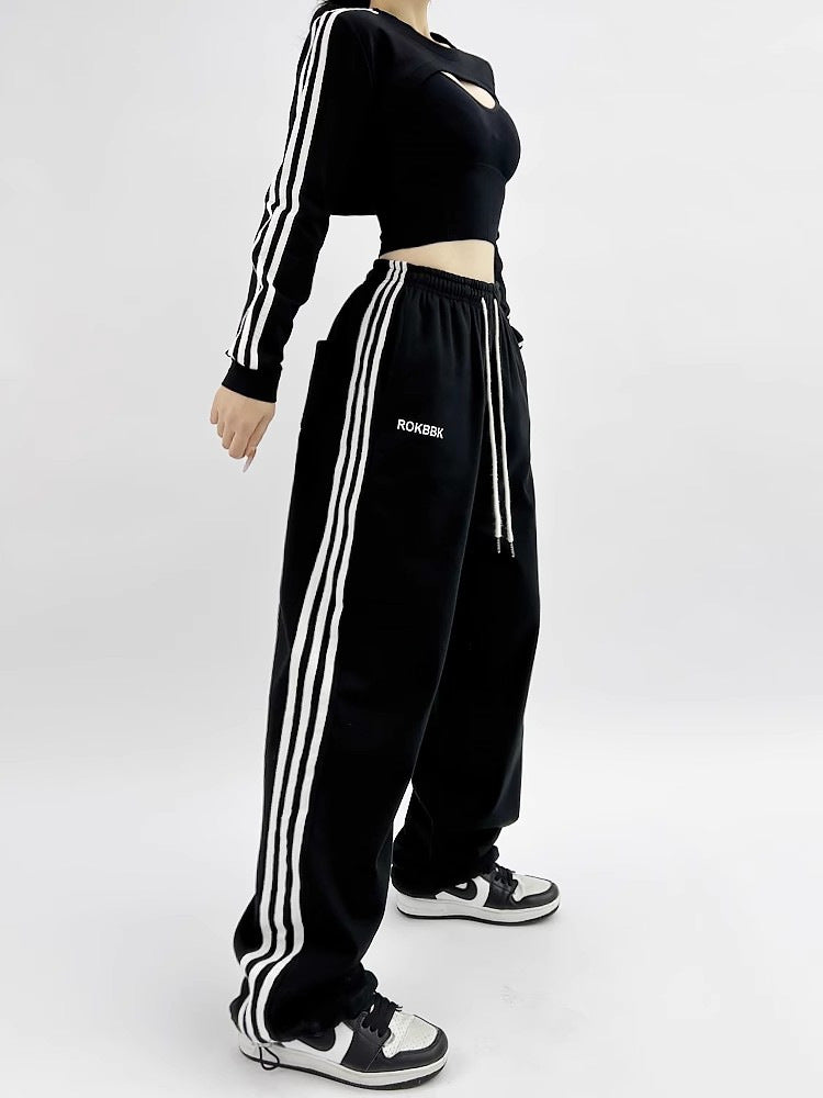 Women's Embroidered Patchwork Wide-Leg Athletic Sweatpants | 4 Colors