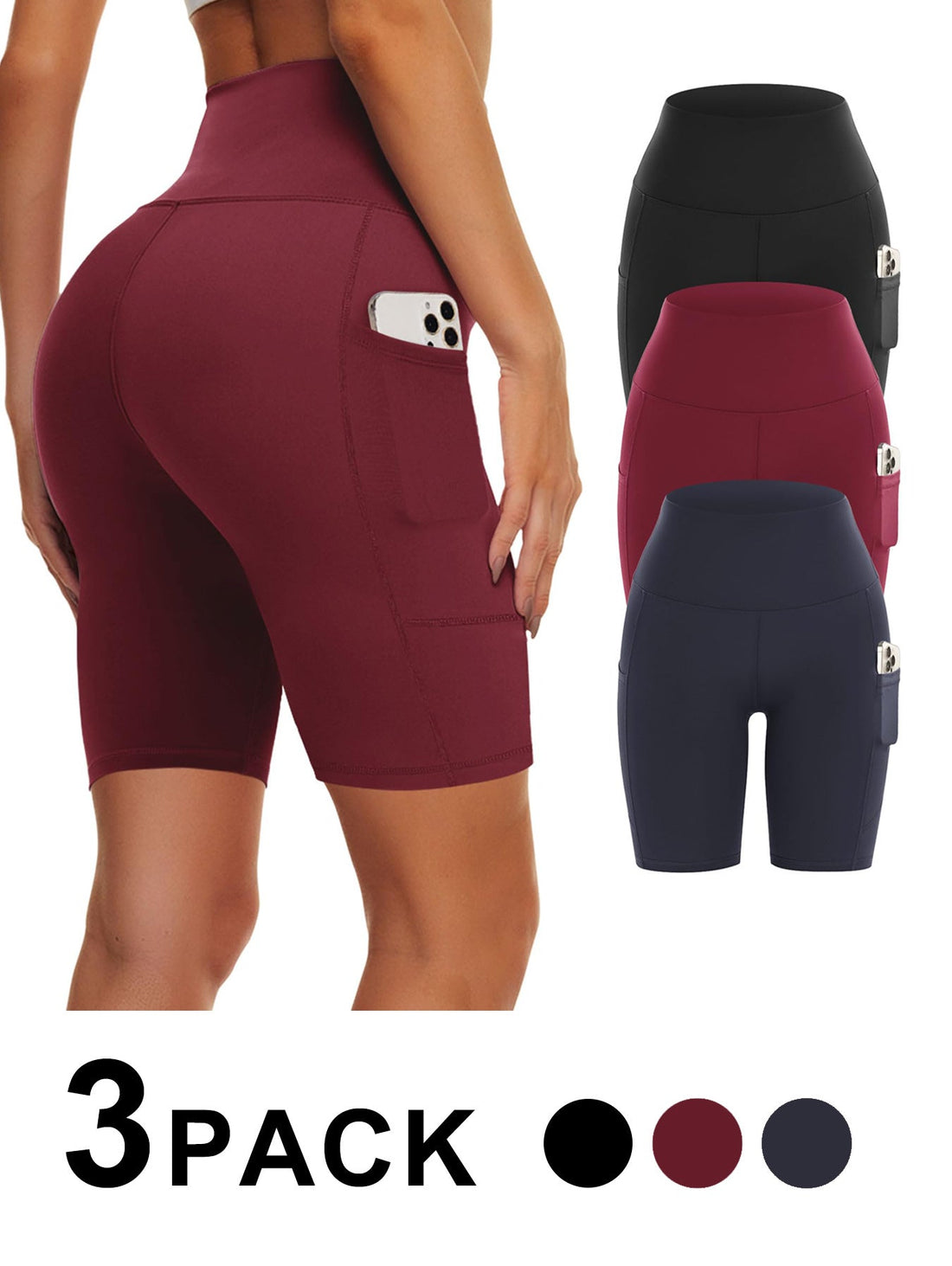 3-Pack Women's High-Waisted Biker Yoga Shorts