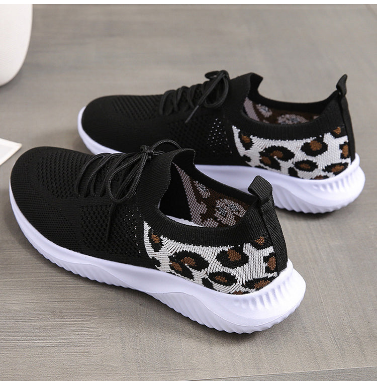 Women's Leopard Print Lace-up Sneakers